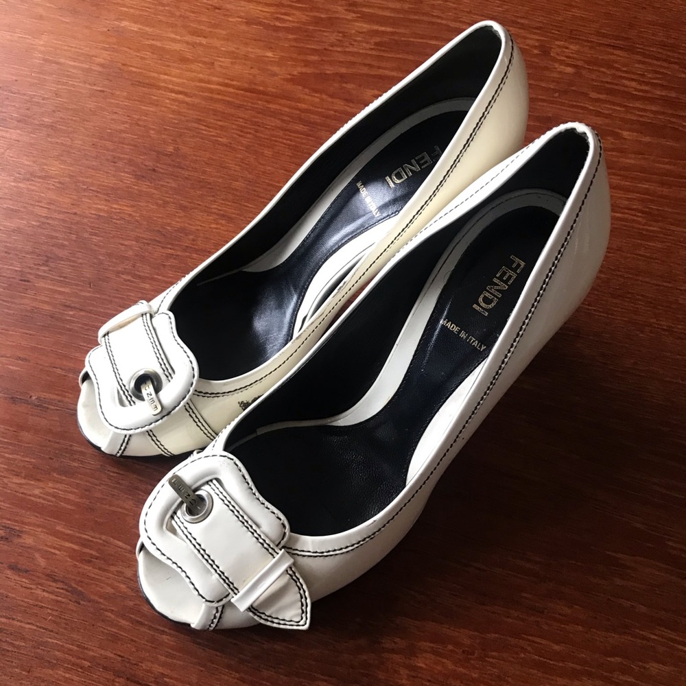 Fendi White Peep Toe Heels